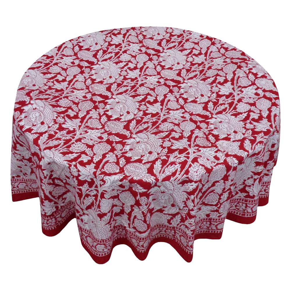 Block Printed Tablecloth 'Rococco' Red