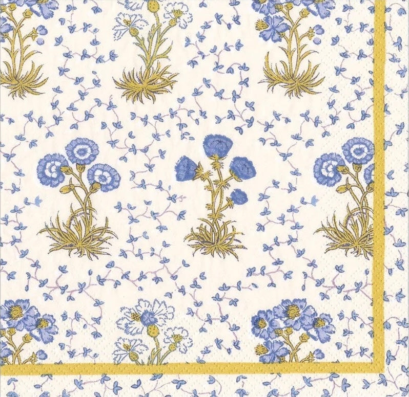Caspari Paper Napkins - 'Semis de Fleurs - Blue' - Luncheon Size 20 Pack