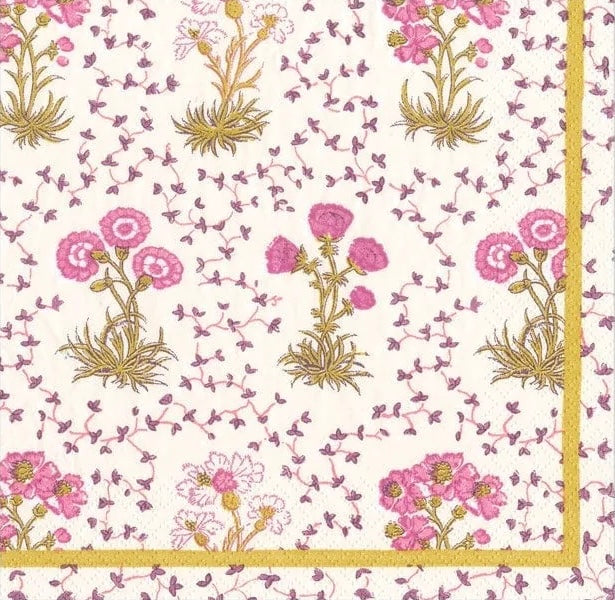 Caspari Paper Napkins - 'Semis de Fleurs - Pink' - Luncheon Size 20 Pack