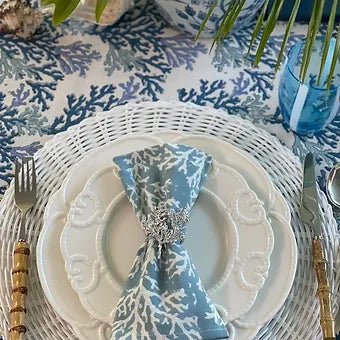 Set of 4 Hand Block Printed Cloth Napkin - Soft Blue Coral