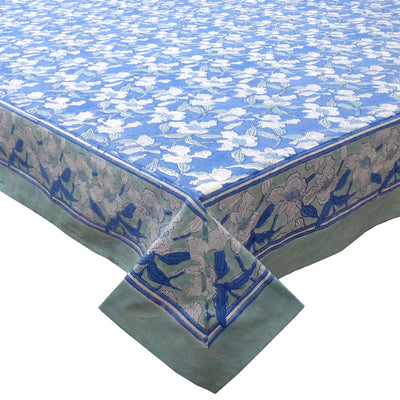 Block Printed Tablecloth 'Orchid Aqua'