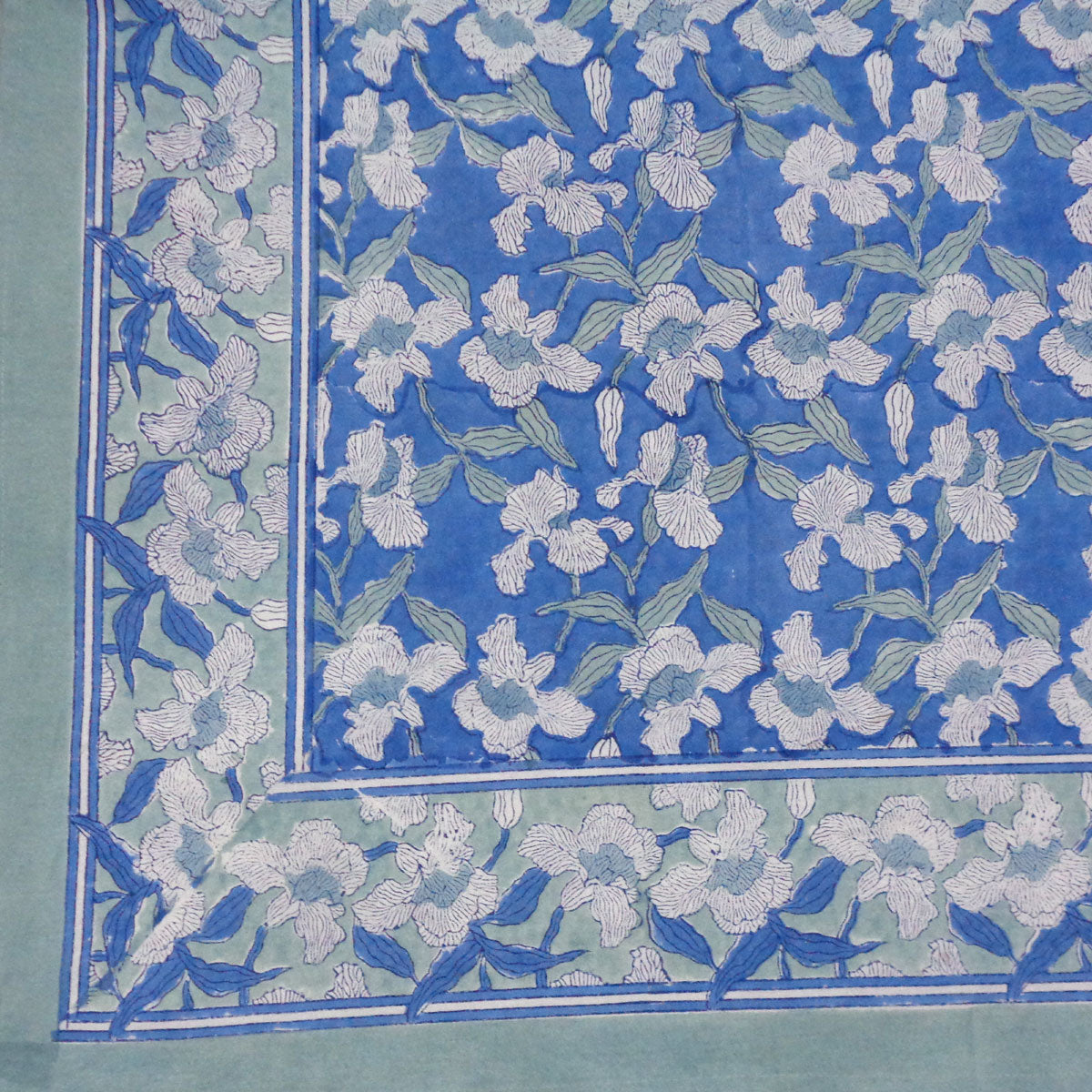 Block Printed Tablecloth 'Orchid Aqua'