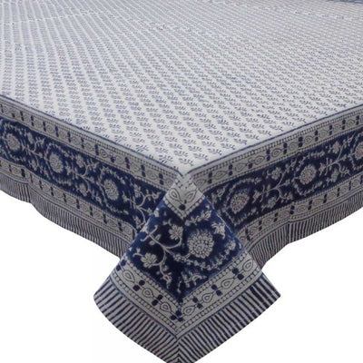 Block Printed Tablecloth 'Neem Navy Blue' *Rectangle