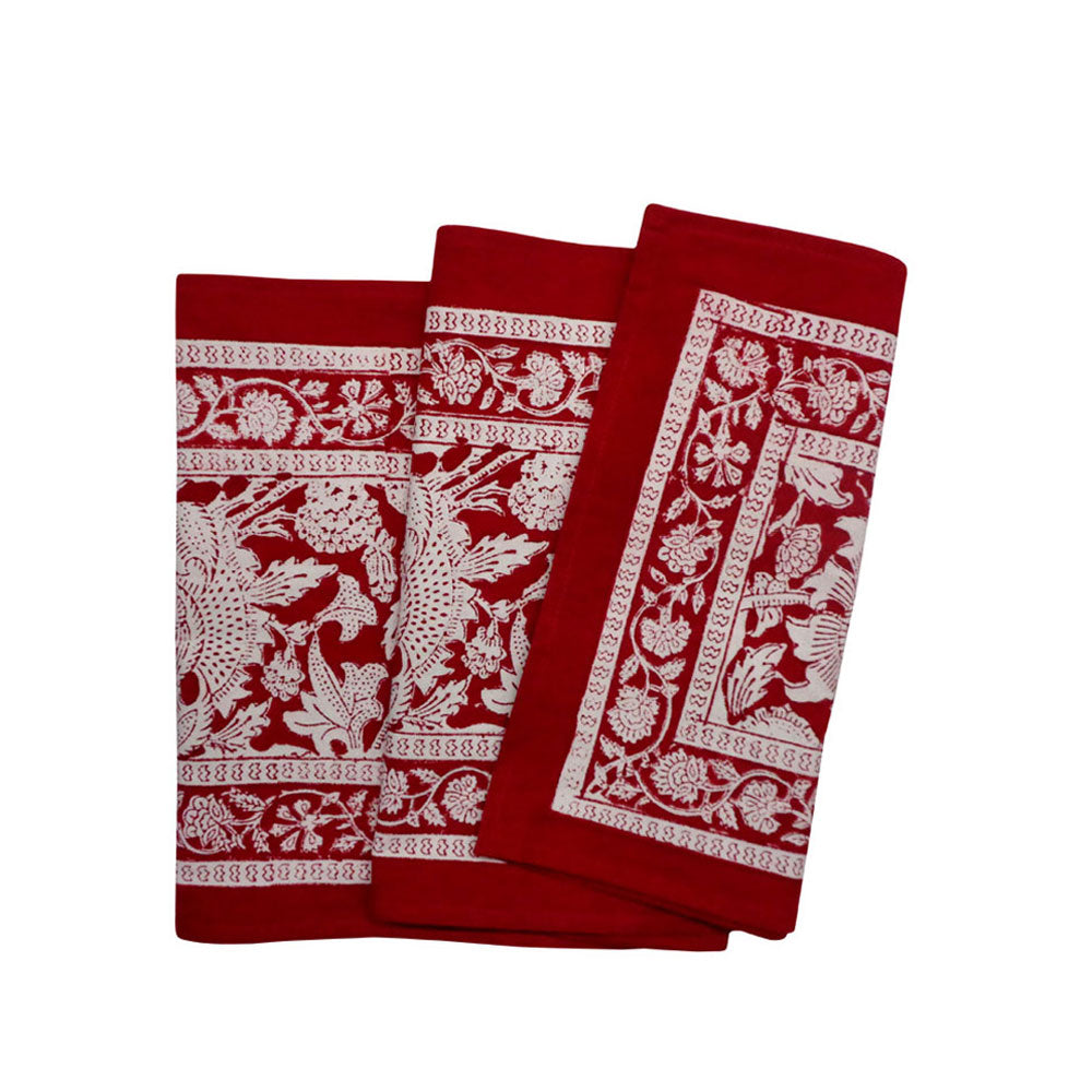 Hand Block Printed 'Rococco Red'  Table Runner