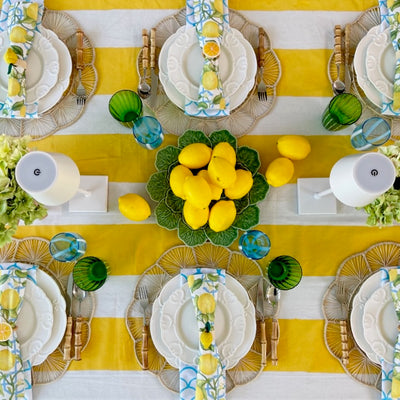 Hand Block Printed 'Stripe' Tablecloth - 'Sunshine Yellow'